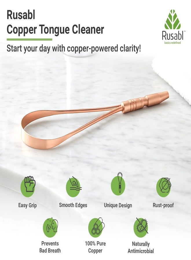 Rusabl منظف اللسان النحاسي من روسابل للرجال والنساء، لنَفَسٍ منعش وإزالة البكتيريا، وتحسين حاسة التذوق ونظافة الفم، سهل الاستخدام، مكشطة لسان نحاسية هندية نقية 100% لمنع رائحة الفم الكريهة (عبوة من قطعة واحدة) - Image 2